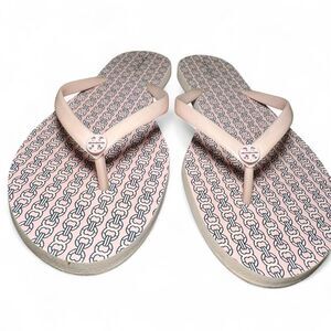 Tory Burch Pink Logo flip flops beach pool shower shoes Sz 11